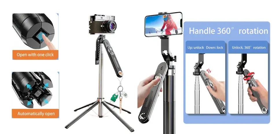 Palo Selfie de 1.8 Metros con mango y control Inalambricos P510