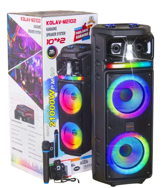Parlante Doble Torre 2x10 Amplificado + Microfono Inalambrico | Kolav-M2102